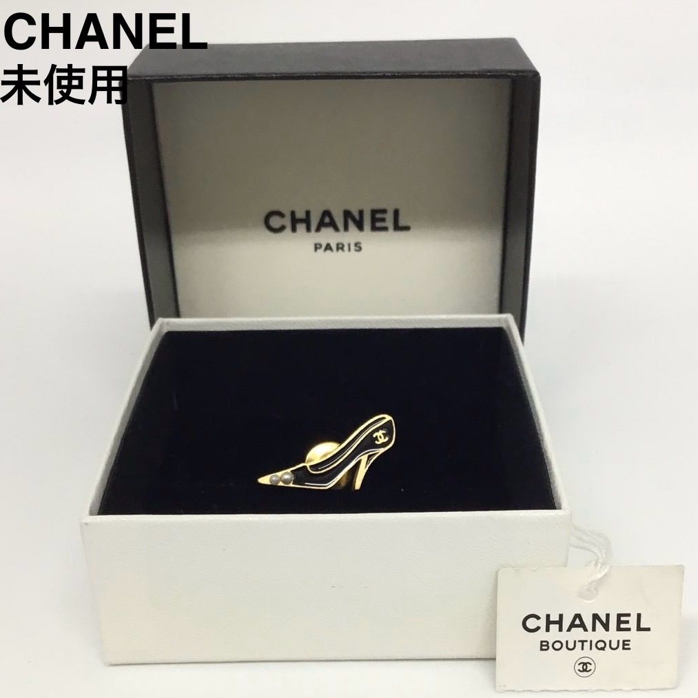 CHANEL シャネル ブローチ ピンブローチ ココマーク ヒール パンプス フェイク パール ブラック ゴールド コメ有り アクセサリー 小物 き