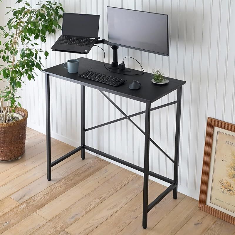 [山善] デスク スタンディングデスク ２口コンセント付き 幅100×奥行48×高さ100.5cm 耐荷重60 机 パソコンデスク 勉強机 高さ固定 組立品 ブラック FSD-1048E(BK) 1