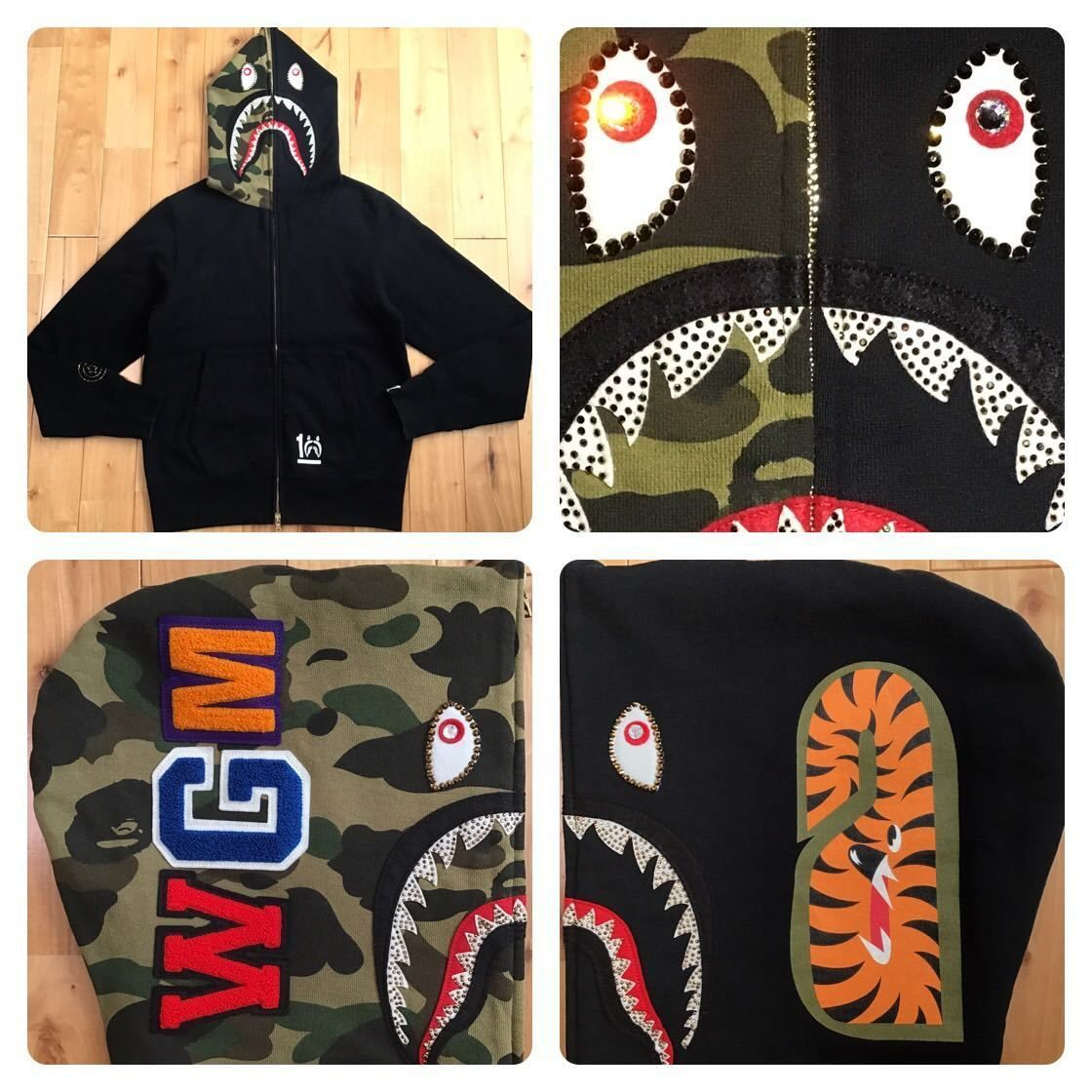 ★激レア★ スワロフスキー シャーク パーカー Sサイズ swarovski shark full zip hoodie a bathing ape BAPE camo エイプ ベイプ