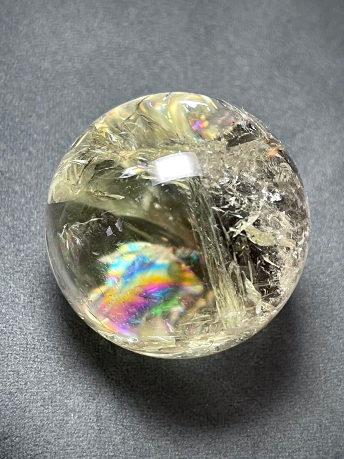 透明☆レモンイエロー シトリン【黄水晶】丸玉○スフィア◇虹 