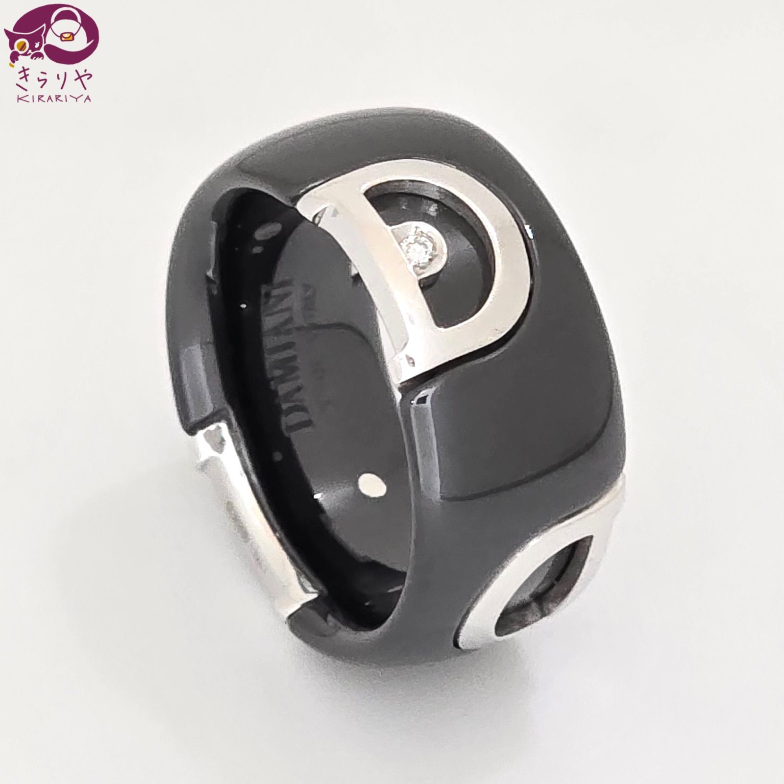 美品 Damiani Dアイコン リング ダイヤモンド セラミック ブラック ディーアイコン ダイヤ リング ブラックセラミック[20049203] D