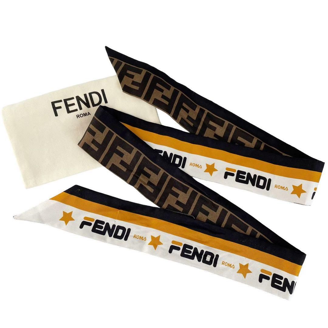 FENDI フェンディ スカーフ ストール 白 オレンジ 黒 茶FILAコラボ 