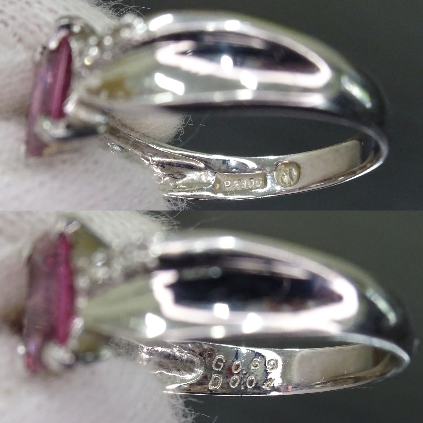プラチナ pt900 天然ガーネット0.69ct 天然ダイヤモンド0.04ct 