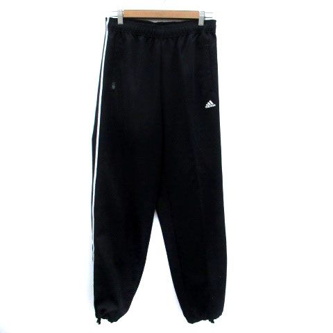 アディダス adidas スポーツウエア ジャージ パンツ ジョガーパンツ イージー ロング丈 ライン ロゴ刺繍 L 黒 ブラック オフホワイト /HO22
