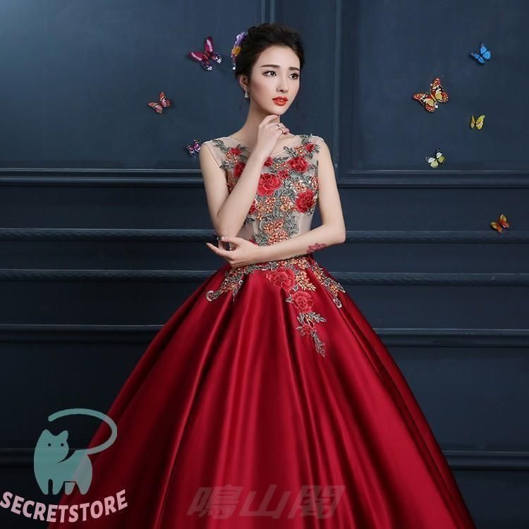 ドレス 演奏会 赤 安い ロングドレス コンサート 披露宴 パーティードレス 発表会 ウェディング ドレス 二次会 サテンドレス 結WP数量 価格926 MAAHADDERANG_COM