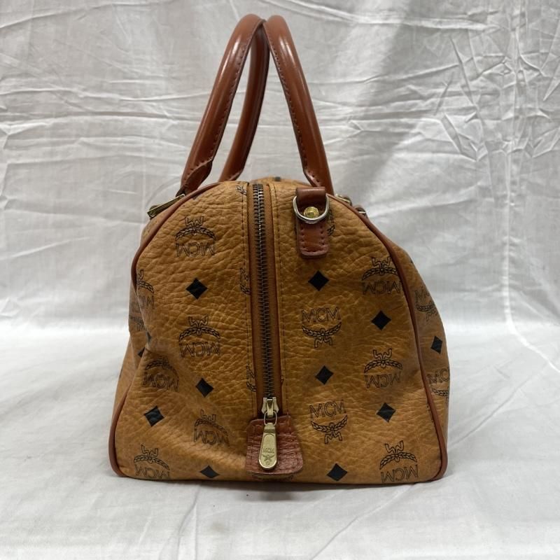 ◆MCM エムシーエム 総柄 レザー ボストンバッグ ハンドバッグ キャメル ゴールド金具 ブラウン 茶 革◆ MCM◇エムシーエム&frasl;ショルダーバッグ&frasl;レザー&frasl;キャメル&frasl;総柄