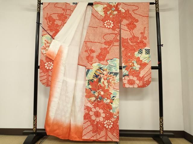 平和屋着物□豪華振袖 駒刺繍 絞り 双鶴几帳花文 金彩 正絹 逸品