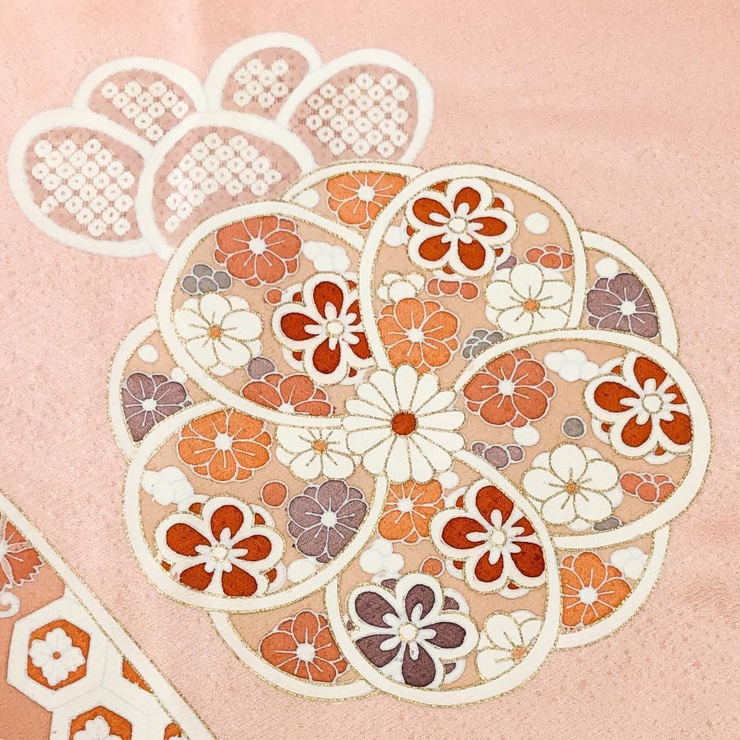 訪問着 松竹梅 色鮮やかな花模様 東雲色 金彩 しつけ糸 K-4566