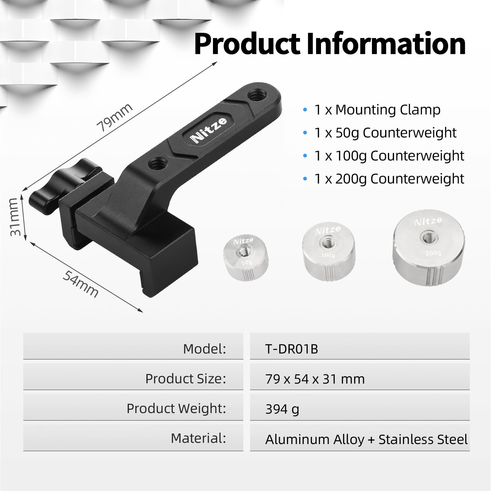 Nitze カウンターウェイトキット DJI RS2 / RS3 / RS3 Pro用 - T-DR01B Nitze カウンターウェイトキット DJI RS2 / RS3 / RS3 Pro用 - T-DR01B