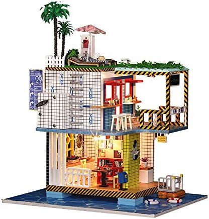 DIYミニチュアドールハウス シンプルなdiy木製人形の家手芸ミニチュアキットヴィラモデル家具最高の贈り物 城 建物 情景 色 Multi-colored Size 27*20*33CM