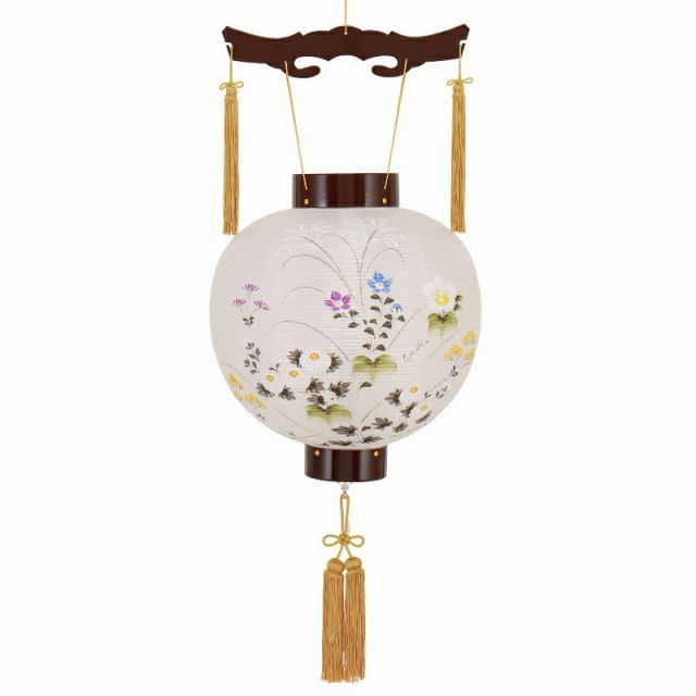 盆提灯 八女提灯 吊り提灯 御殿丸 ワイン絹絵入り 11号 長さ85cm P16 8009-11132ac LED電池式 初盆 お盆