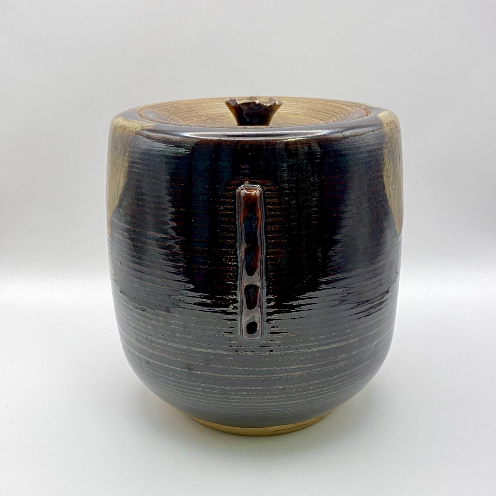 作家物 自然釉 筒形 水指 水差し 茶道具 水入れ 水指 耳付 高取釉 宝寿 箱なし 茶道具 茶器 水差し 伝統工芸品