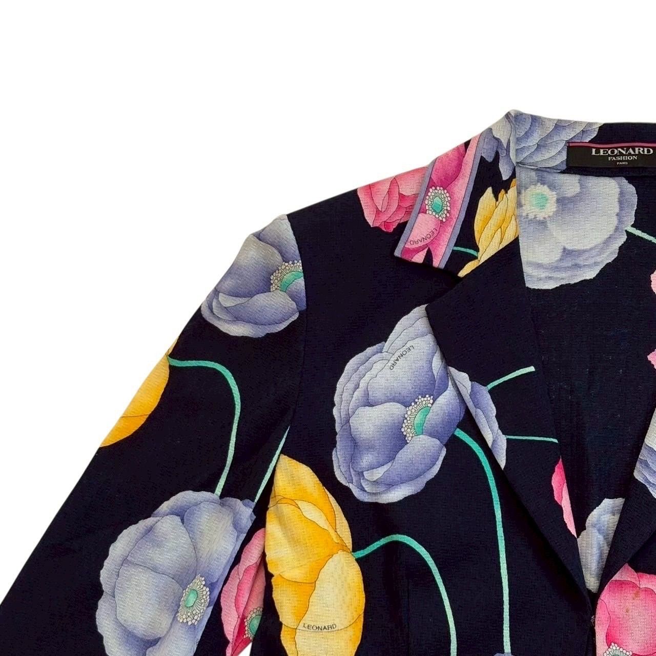レオナール テーラードジャケット フラワープリント ネイビー LEONARD