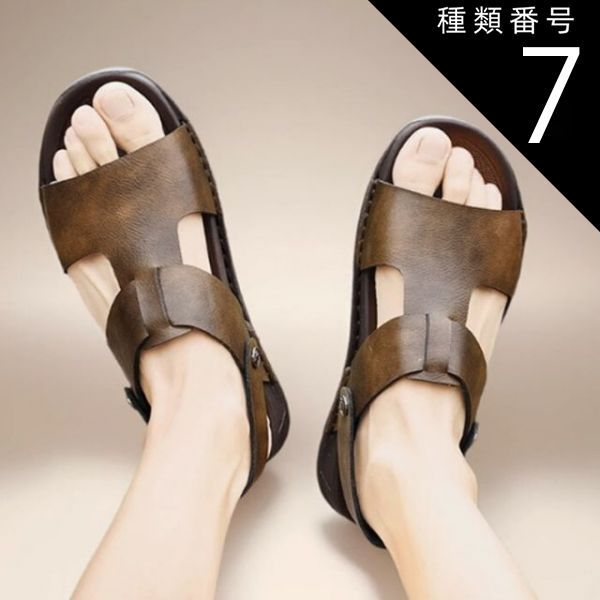 種類7 ブラック |26.5cm メンズ 2wayサンダル レザーサンダル 本革 ソフトレザー ローマンシューズ おしゃれ シンプル レジャー 春 夏 グレー ブラウン