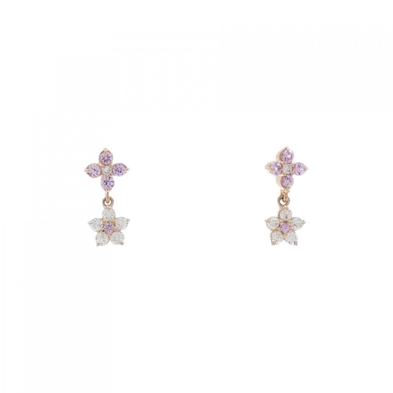 K18PG フラワー サファイヤ ピアス 0.08CT