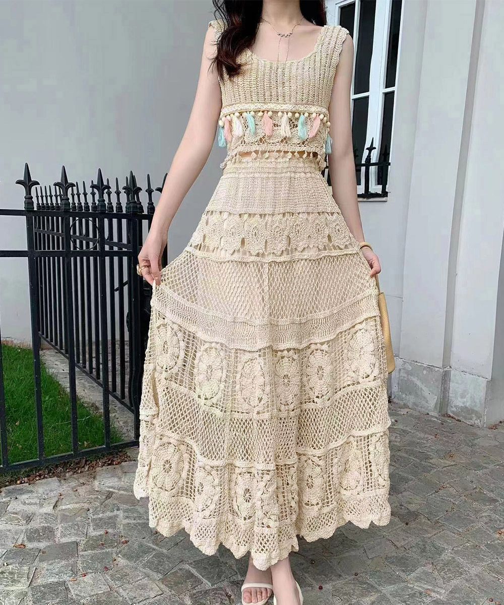 クロシェ編みセットアップ ボヘミアン夏服