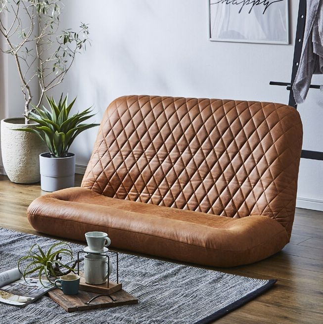 ♪２人掛 ローソファ 幅130cm ブラウン ソファ カウチ 座椅子 ポケットコイル リクライニング