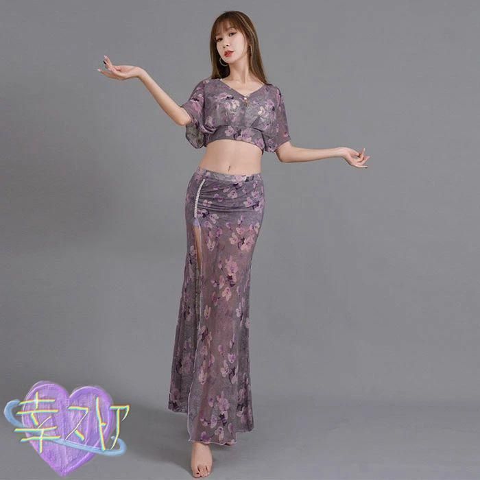 ベリーダンス衣装 セットアップ Belly dance 花レース 半袖