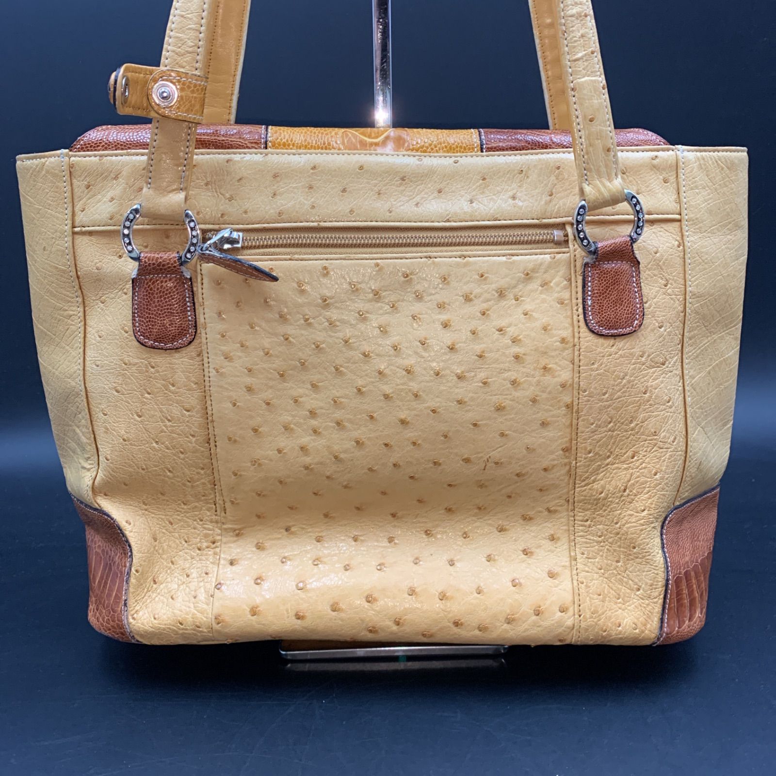 【美品】Ostrich leather /オーストレッグ/ハンドバッグ funa8478_240509-2