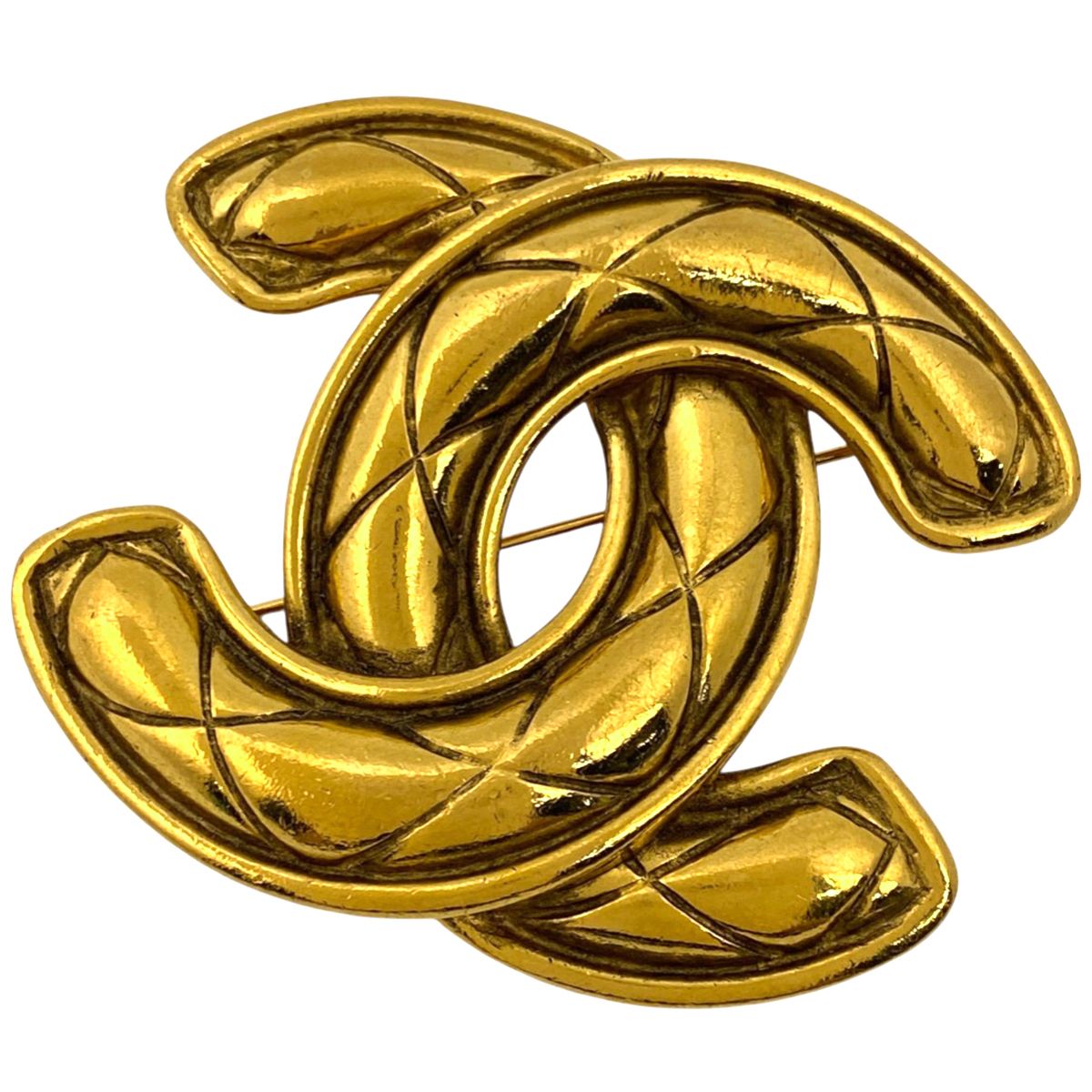 CHANEL マトラッセ ココマーク ブローチ CHANEL シャネル マトラッセ ココマーク ゴールド金具 ブローチ