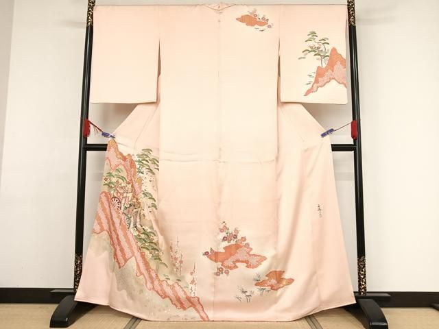 平和屋着物●京友禅の第一人者　松井青々　訪問着　絞り　御所車梅松文　暈し染め　金彩　正絹　逸品　AAAY9978np 平和屋着物○京友禅の第一人者 松井青々 訪問着 絞り 御所車梅松文 暈