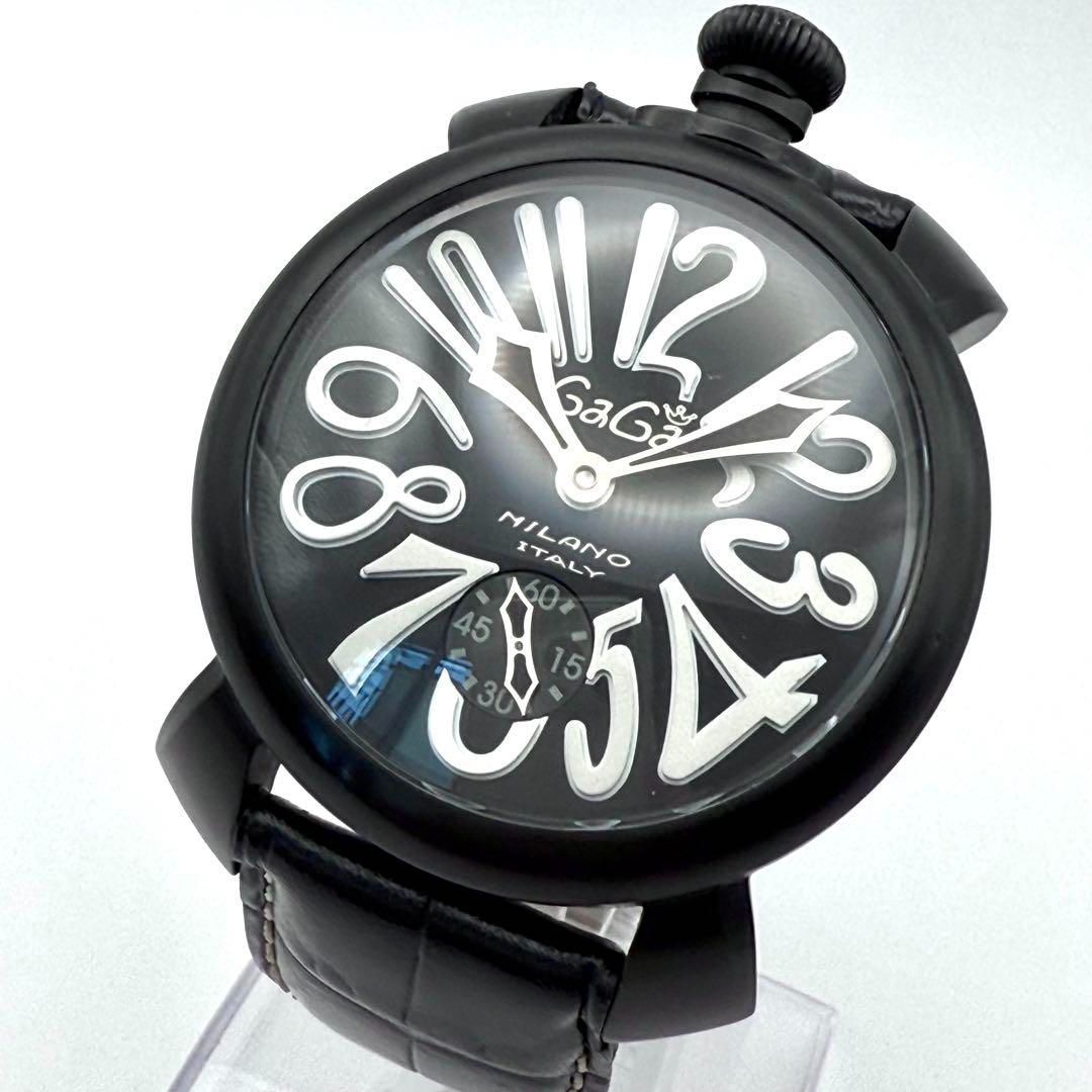A039 BIG FACE GaGaMILANO MANUALE 48MM ガガミラノ マヌアーレ48MM 手巻き機械式 シースルーバック オールブラック メンズウォッチ