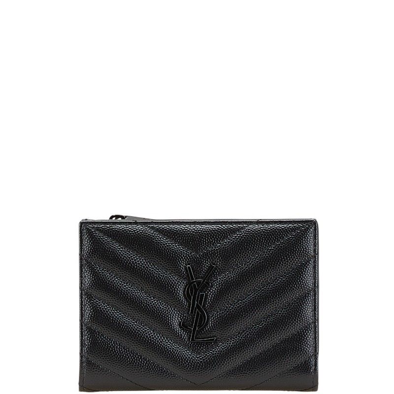 サンローラン YSLロゴ Vステッチ ブラック レザー レディース SAINT LAURENT 214-09251