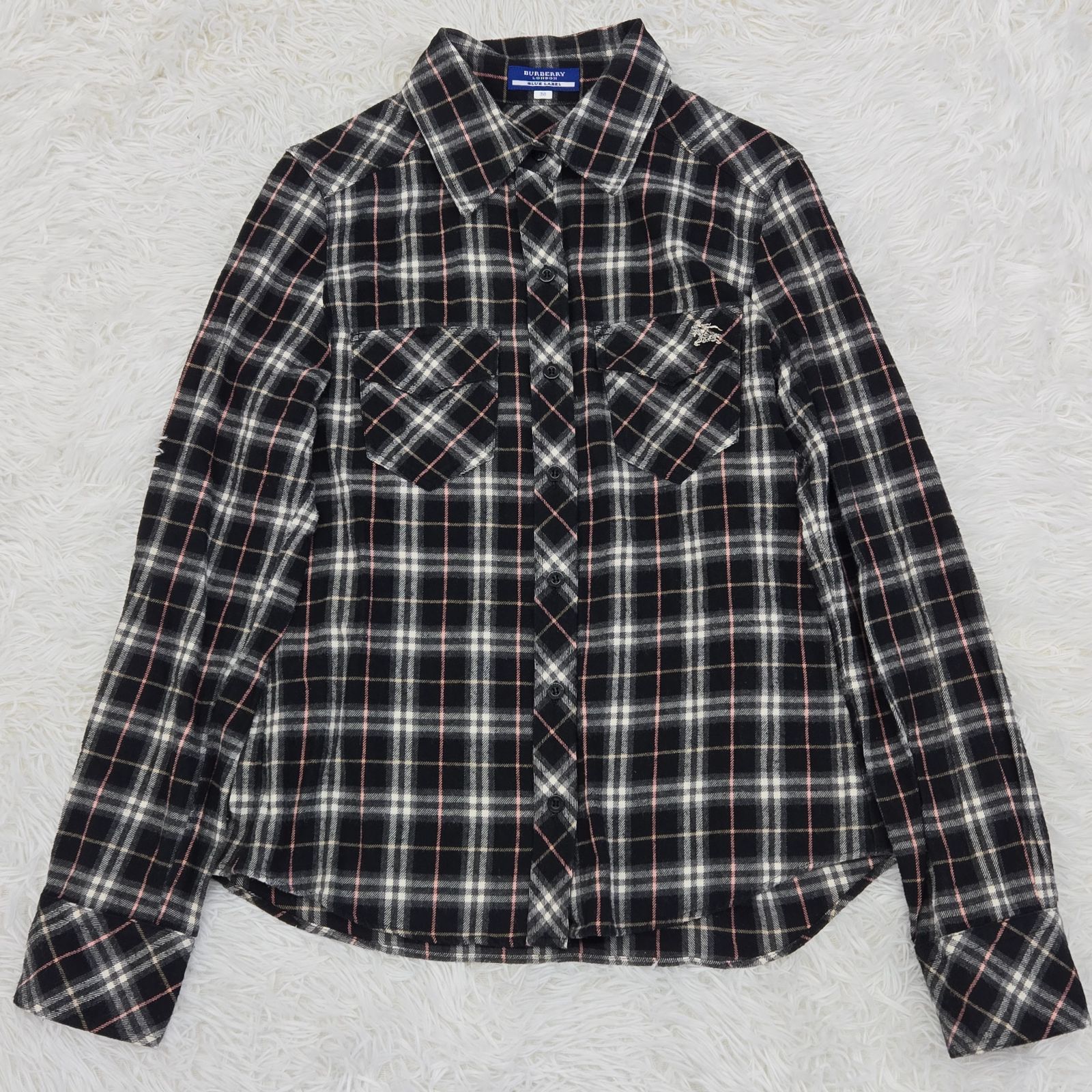 バーバリーブルーレーベル 長袖シャツ ノバチェック ホース刺繍 38 M