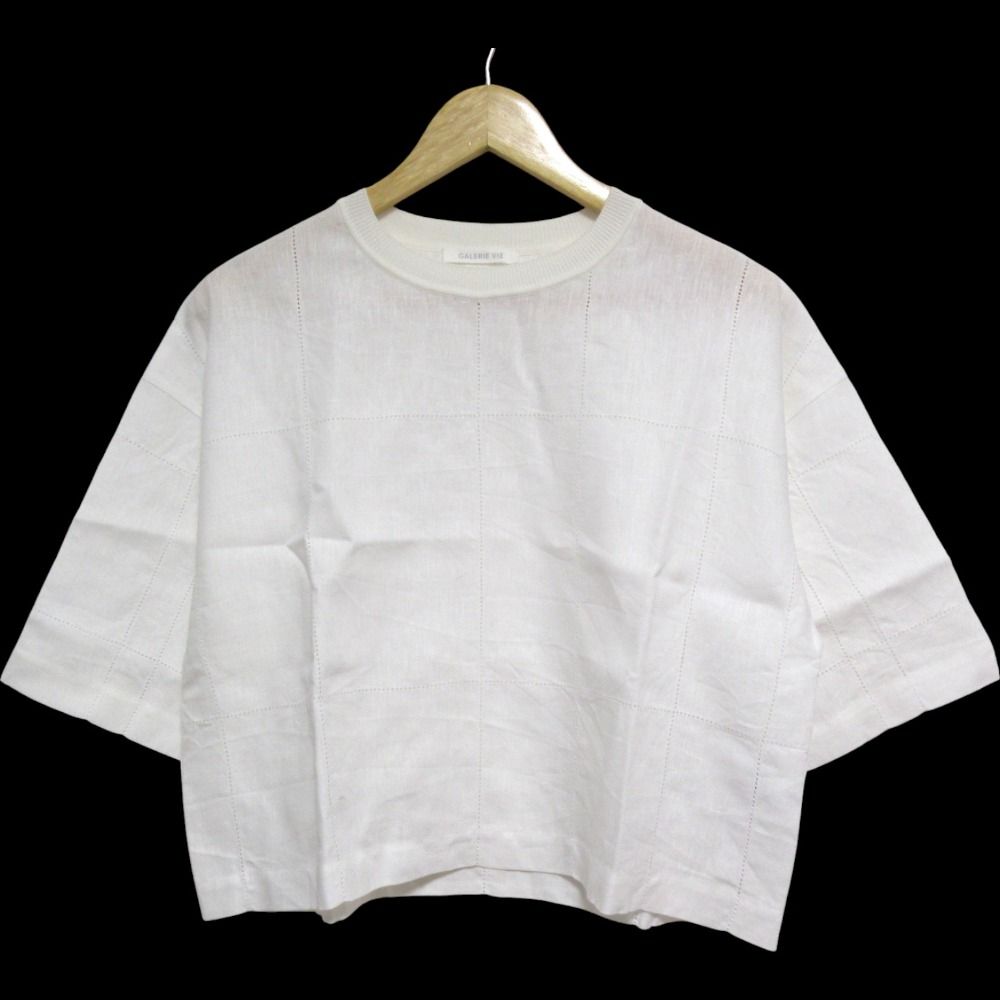 25SS GALERIE VIE ギャルリーヴィー リネン100％ リブコンビフレンチリネン 半袖 ワイドシャツ サイズF オフホワイト レディース 古着