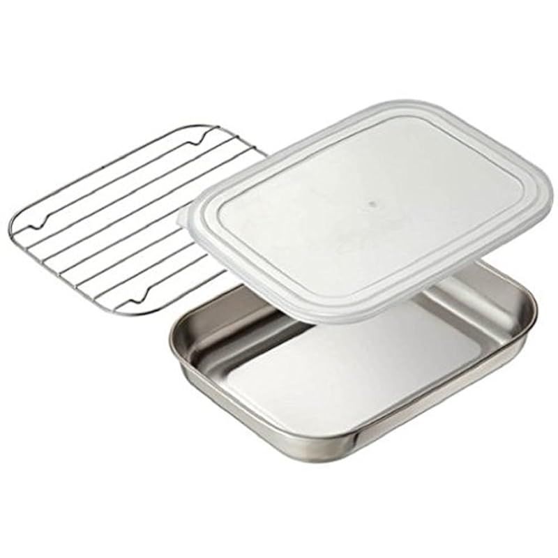 オークス 蓋つきで保存もできる ステンレスバットセット 組 網付き 大 TN 1385 シルバー