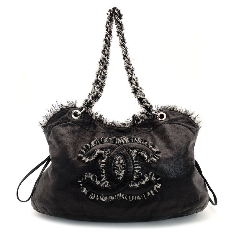 シャネル CHANEL ココマーク チェーン ショルダーバッグ ブラック レザー 黒 ツイード 7-7-787