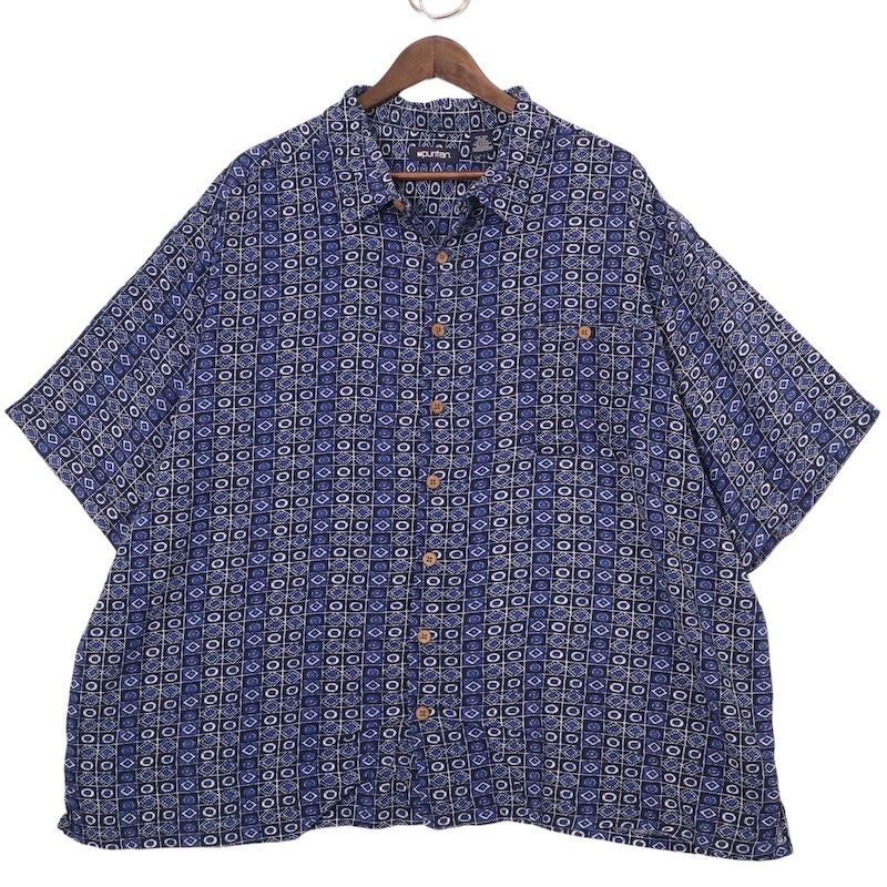 柄シャツ 総柄 アロハシャツ メンズ ネイビー 2XL USA古着 90s 半袖 D28CAMPIA総柄アロハシャツメンズ2XLハワイアン ハワイアン