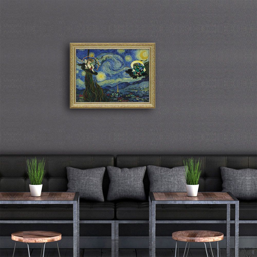 絵画 白石 創多 ゴッホの星月夜と風神雷神