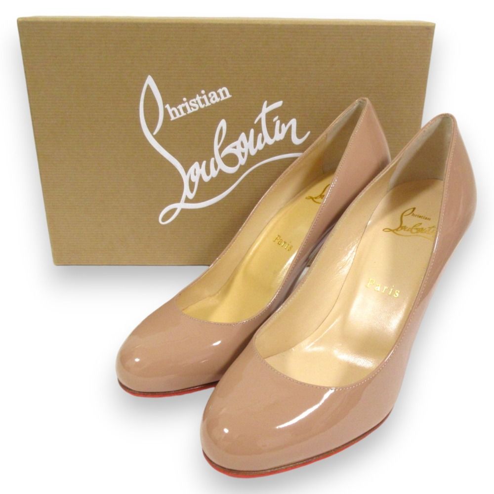 Christian Louboutin クリスチャンルブタン シンプルヌード パテントレザー パンプス 37 約24cm ヌード ベージュ系 レディース 古着