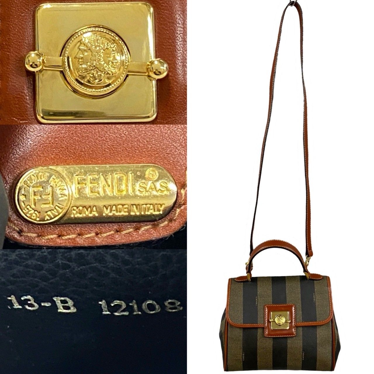 極 美品 FENDI フェンディ ヴィンテージ ぺカン 柄 レザー 本革 2way