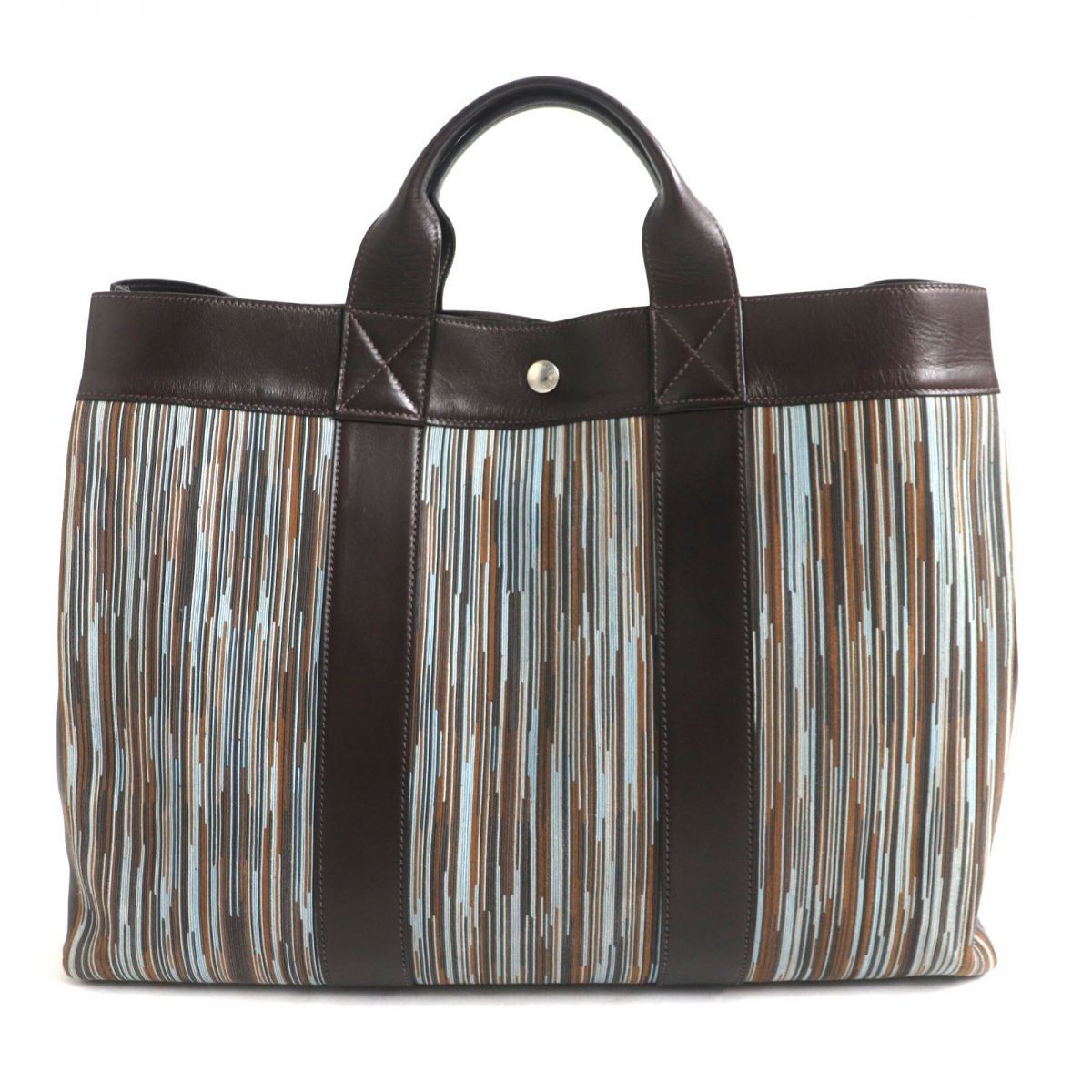 HERMES エルメス フールトゥ MM ヴィブラート セリエボタン レザートートバッグ ブラウン/マルチ 美品▽HERMES エルメス フールトゥ MM ヴィブラート セリエボタン