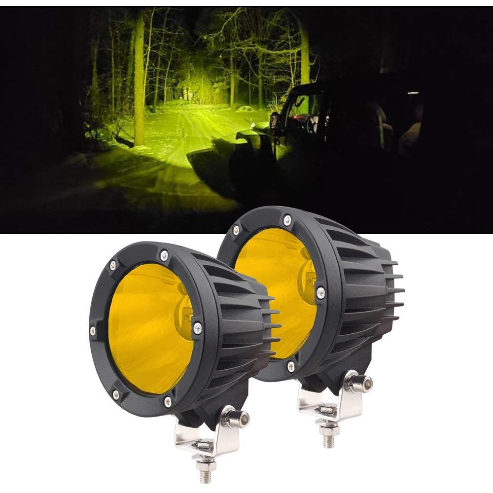 CHELHEAD バイク用 LED フォグランプ 50W 4インチ 2個セット - 防水 高輝度 イエロー光 広角|狭角調節 12V|24V 対応 トラック 重機 SUV ATV UTV 兼用 作業灯 デッキライト 前照灯 集魚灯