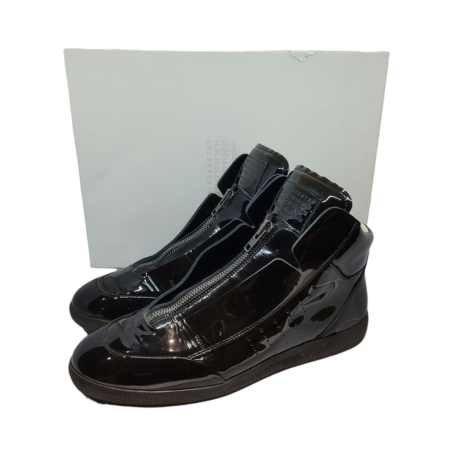 Maison Margiela メゾン マルジェラ 22 ジップ パテント エナメル ハイカット スニーカー S37WS0288 SX8537 900 44 ブラック