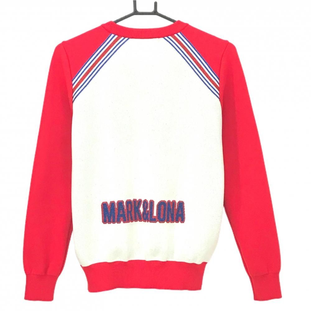 透明感のある マークアンドロナ セーター レッド×白 ラメ入りライン RF ニット レディース 40 L ゴルフウェア MARK＆LONA