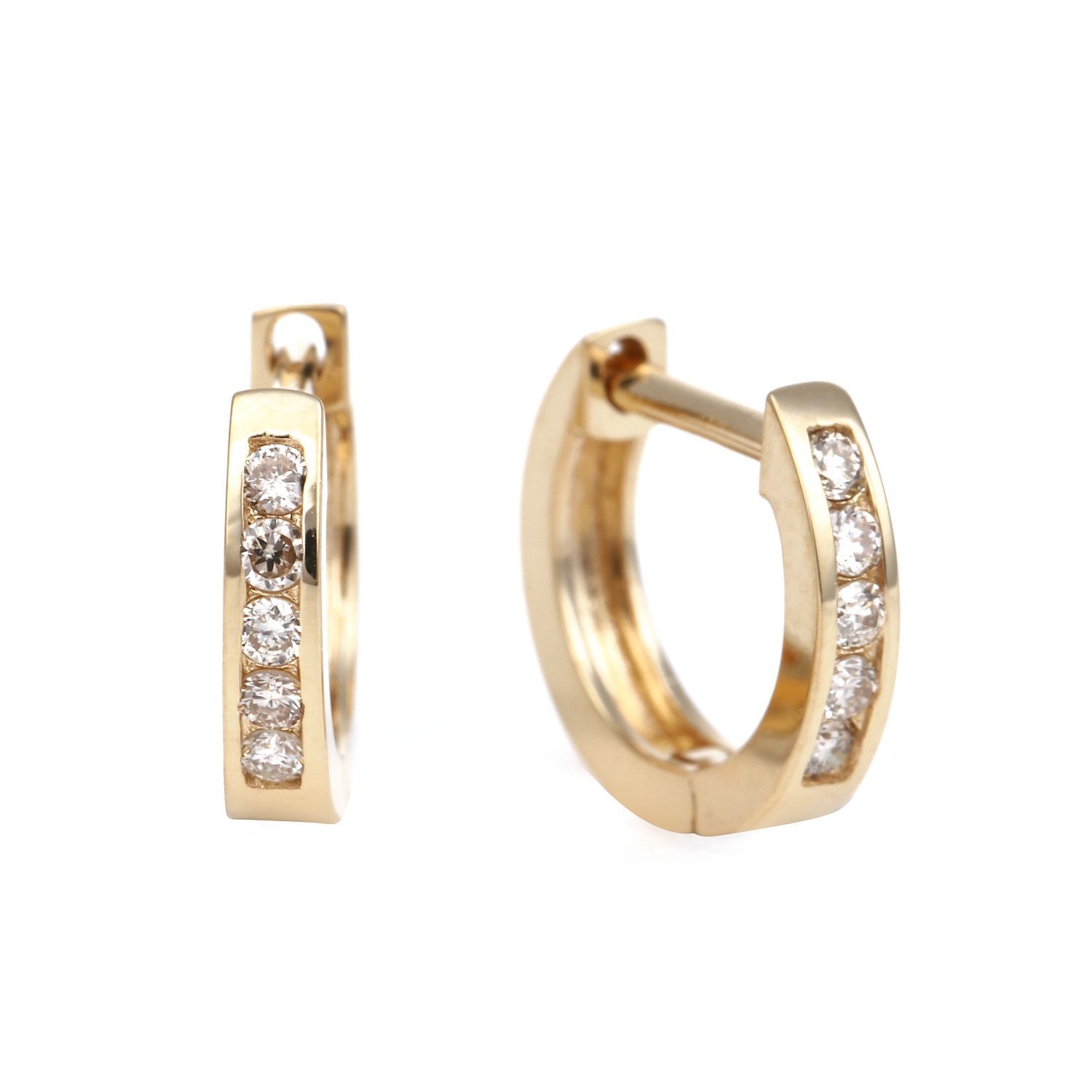 18金 フープピアス ダイヤモンド 0.1ct ゴールド 1.6×9.6mm メンズ  