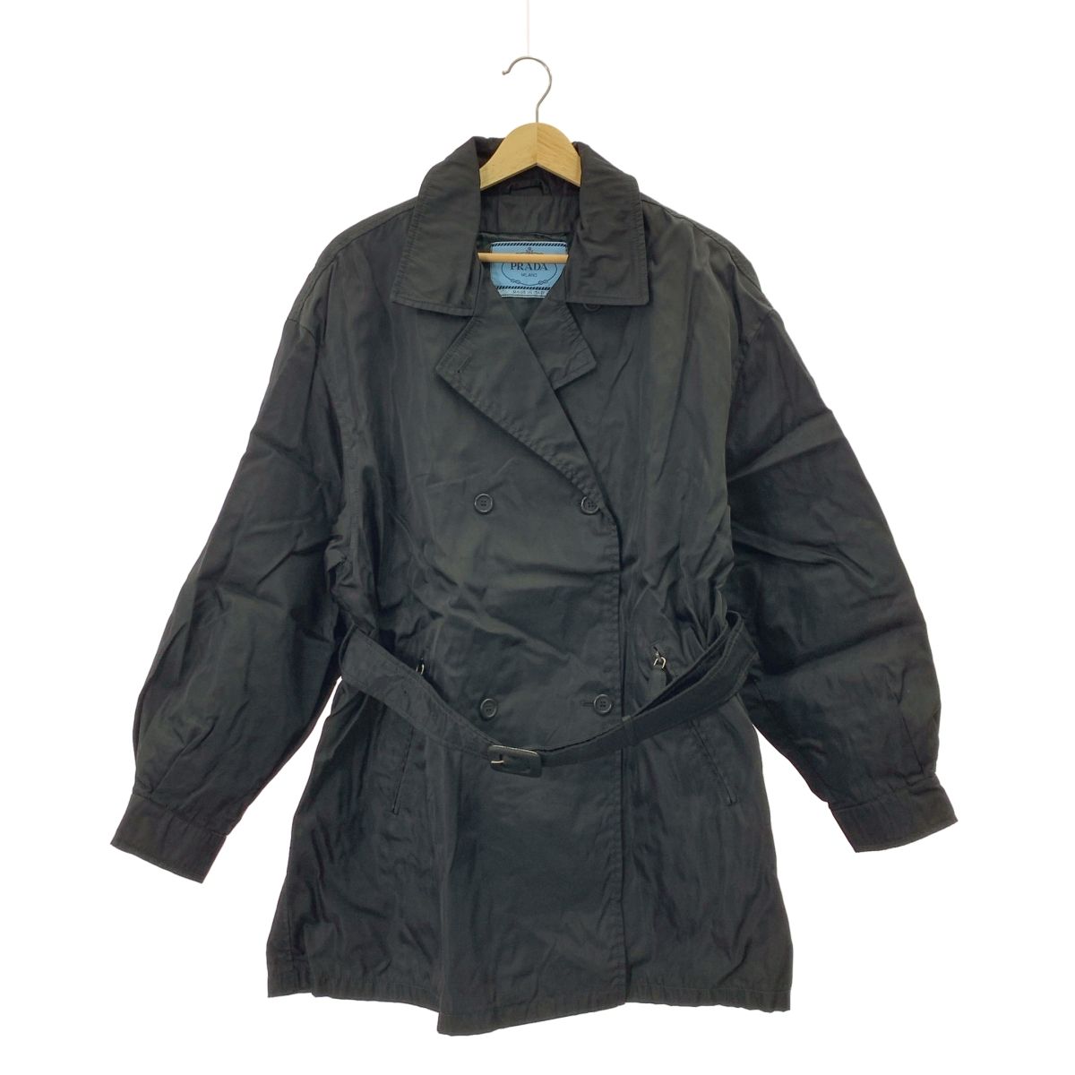 PRADA / プラダ | ナイロン ダブルブレストコート | ブラック