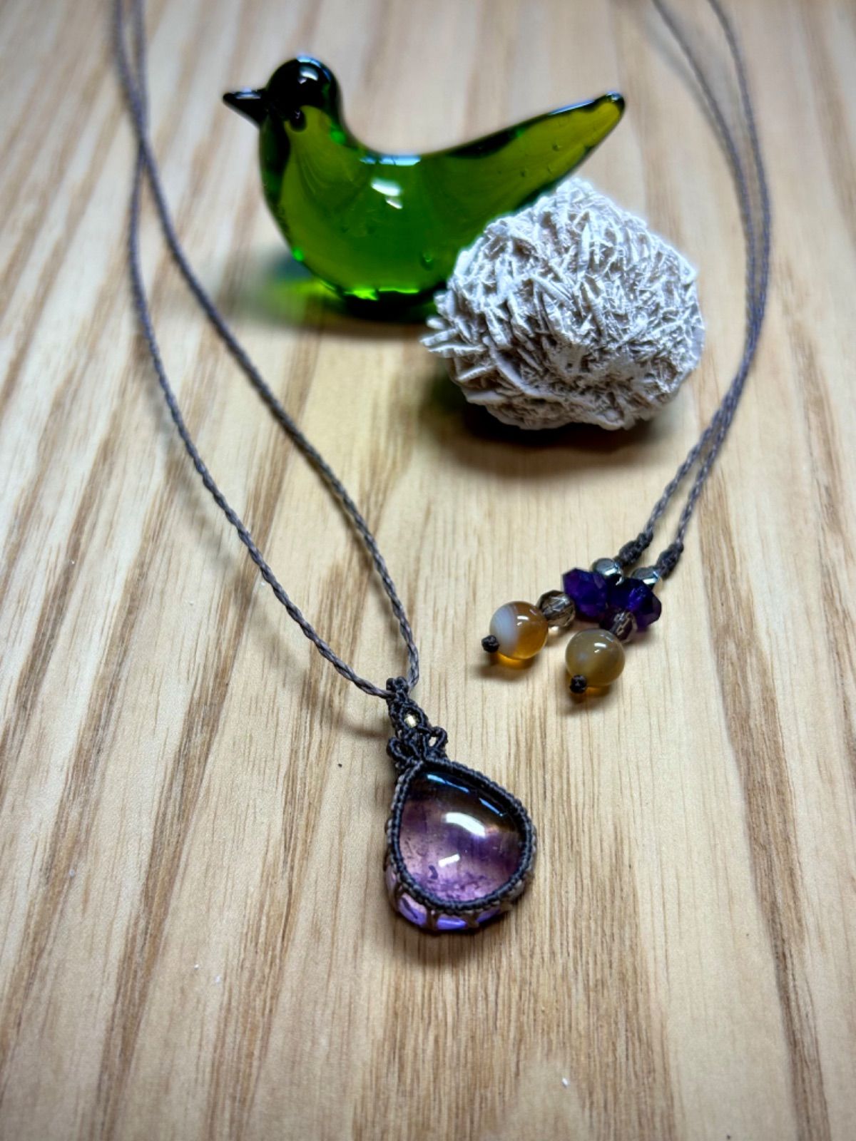 アメトリンマクラメ ネックレス アメトリンのマクラメ編み 天然石