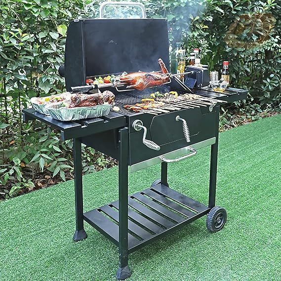 バーベキューグリル 屋外 大型 キャンプ バーベキューコンロ 焚き火台 5~20人用 アウトドア用 蓋付き カバー付き | 大型 チャコールグリル バーベキューコンロ ポータブルバーベキューグリル折りたたみ式バーベキューグリル バーベキュー場  ホームチャコール 肥厚した屋外 バーベキューグリル棚 bbqグリル 屋外グリルツール、 デジタル自動温度制御と温度計を備えた調理エリア