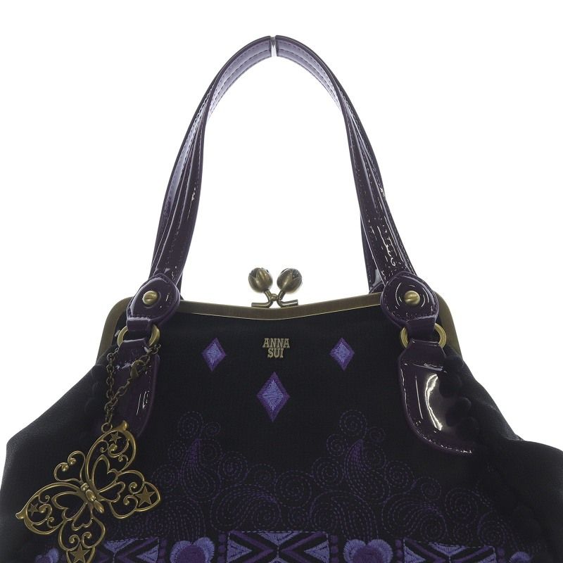 アナスイ ANNA SUI がま口 蝶チャーム ハンドバッグ ロゴ 黒
