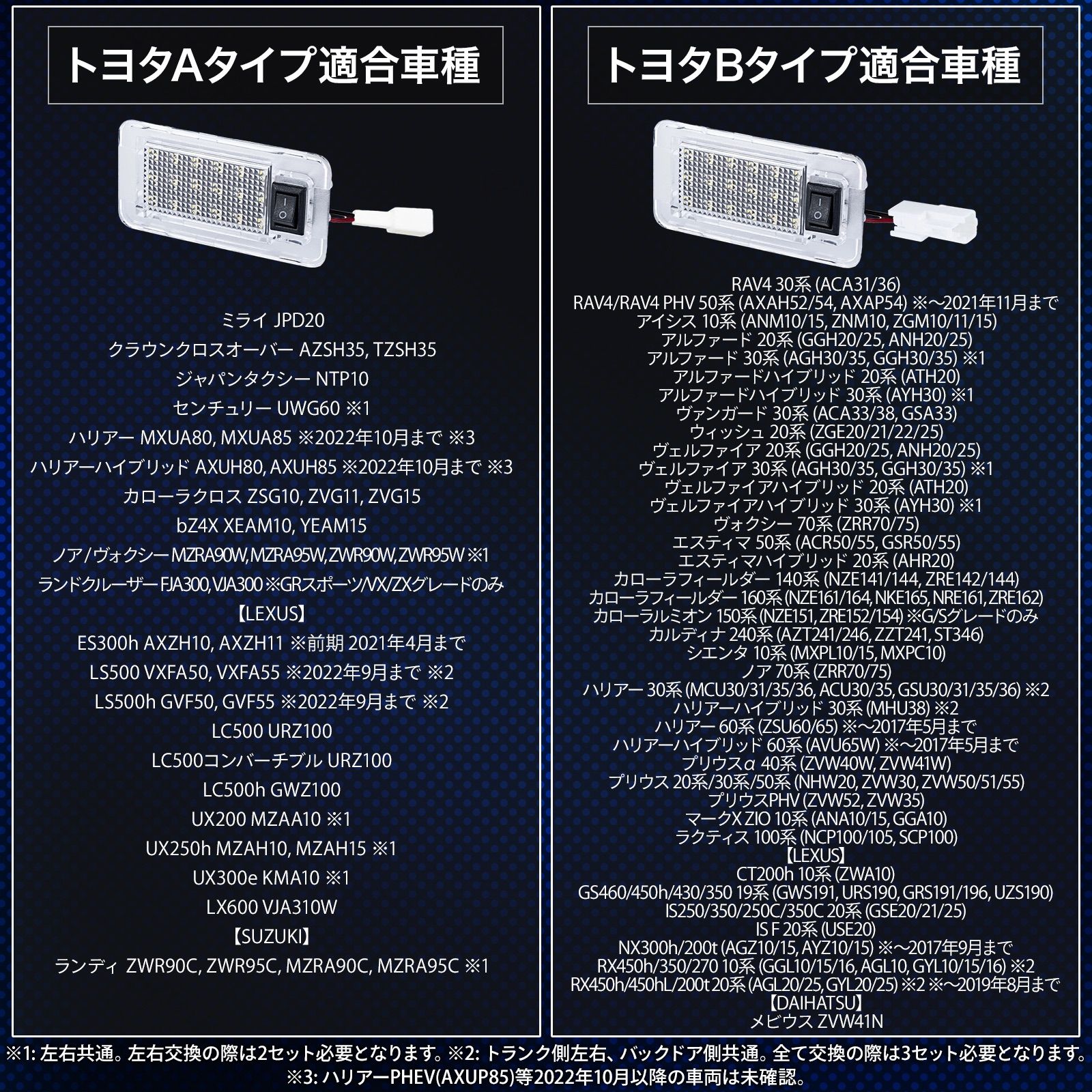 LED ラゲッジランプ トヨタ タイプB 1個 ルームランプ 車内灯 トランク ライト ランプ スイッチ付き 純正交換 パーツ 汎用