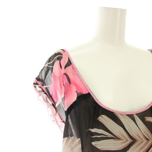 レオナール LEONARD ワンピース ロング 半袖 リボンベルト 花柄 絹