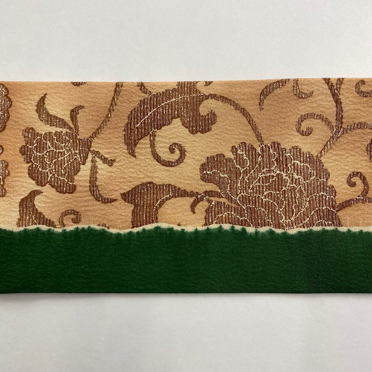 名古屋帯 美品 秀品 牡丹唐草 葡萄唐草 ぼかし 緑 正絹 【中古