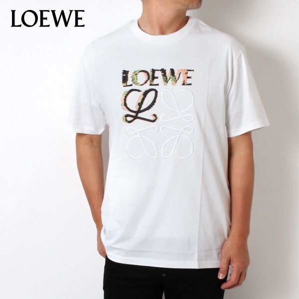 24SSモデル ロエベ LOEWE  メンズ RELAXED FIT T SHIRT 4L刺しゅう Tシャツ【WHITE/MULTI】 H526Y22J61  2016/【2024SS】m-tops