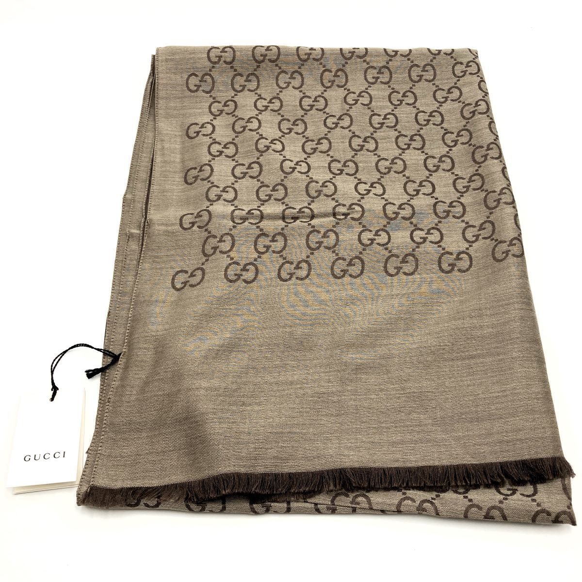 美品 GUCCI グッチ GG柄 ストール マフラー スカーフ ブラウン 