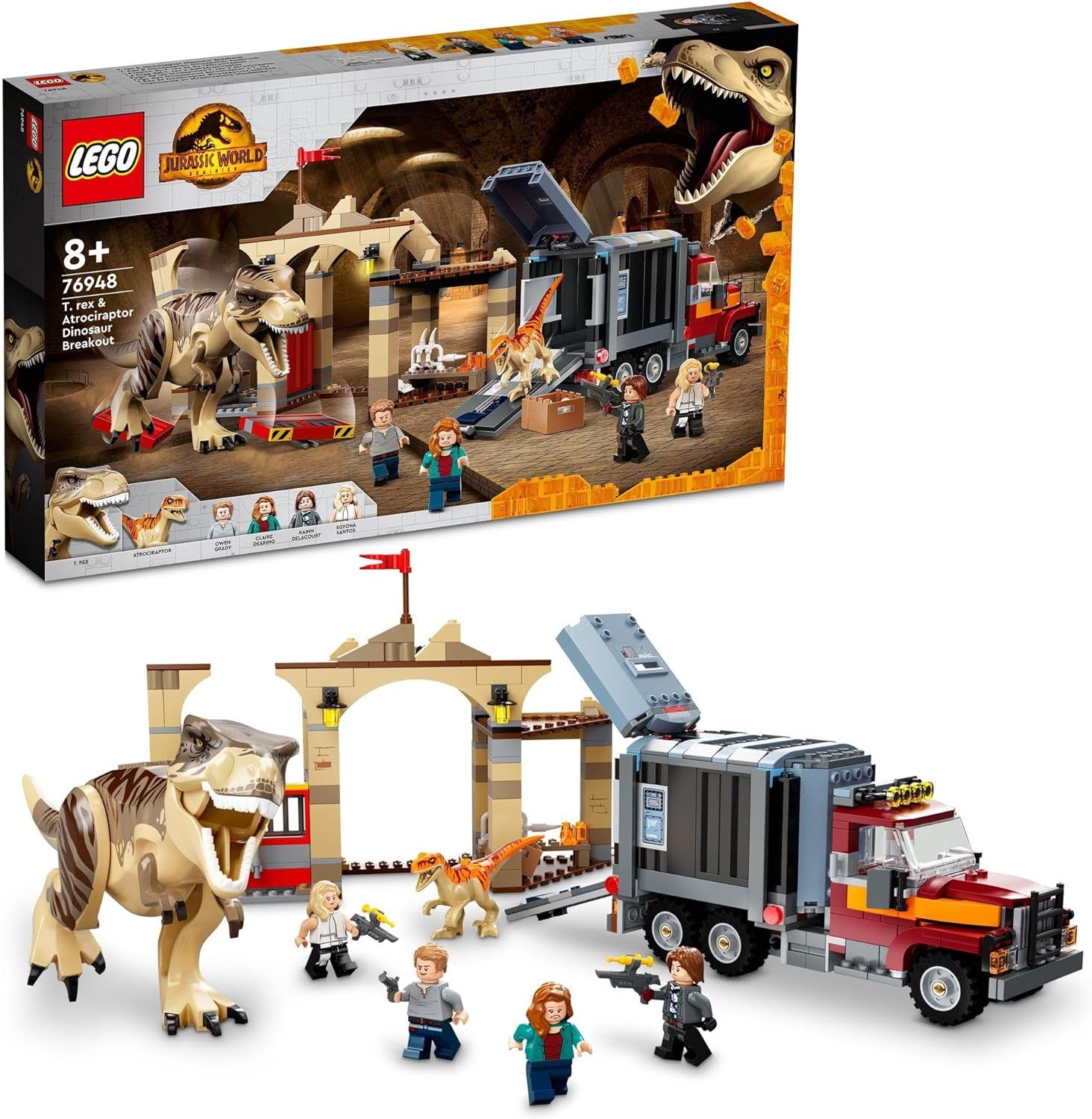 レゴ(LEGO) ジュラシック・ワールド おもちゃ 恐竜 T-レックスとアトロキラプトルの大脱走 クリスマスプレゼント クリスマス 76948 ブロック プレゼント きょうりゅう トラック 男の子 女の子 8